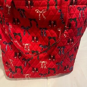 Vera Bradley Red Quilted Tote Bag with Bow Pattern